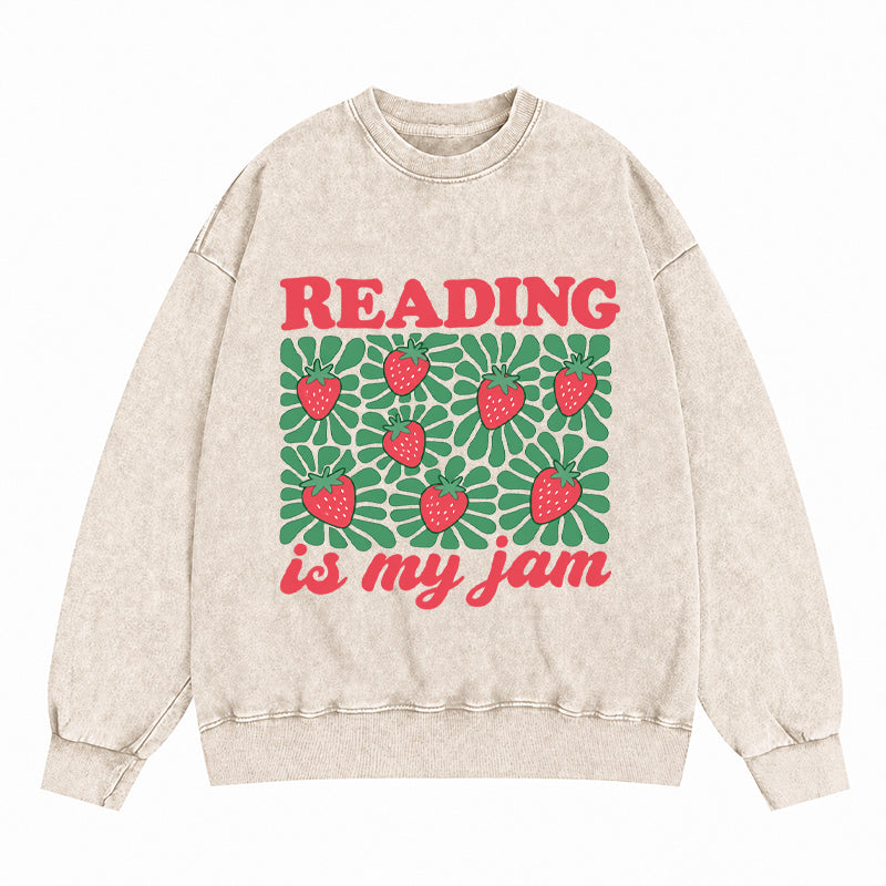 Reading Is My Jam Strawberry Washed Crewneck Sweatshirt