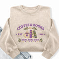 Embroidered Coffee and Books Washed Crewneck Sweatshirt