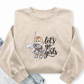Embroidered Let's Go Girls Knight Cat Washed Crewneck Sweatshirt