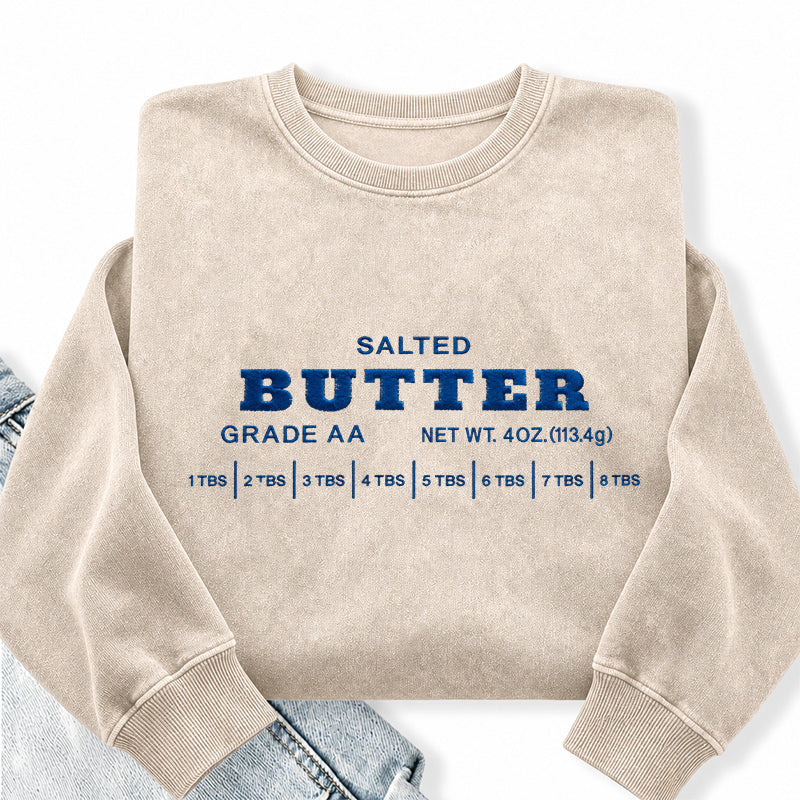 Embroidered Salted Butter Washed Crewneck Sweatshirt
