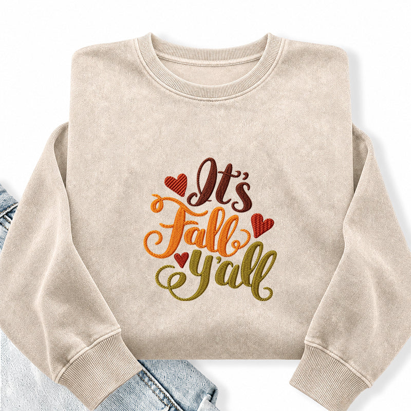 Embroidered It's Fall Yall Washed Crewneck Sweatshirt