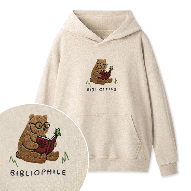 Embroidered Reading Bear Washed Hoodie