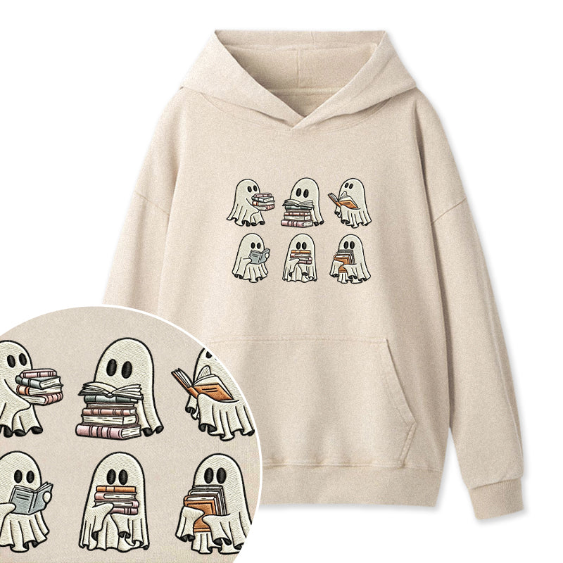 Embroidered Halloween Ghost Book Washed Hoodie