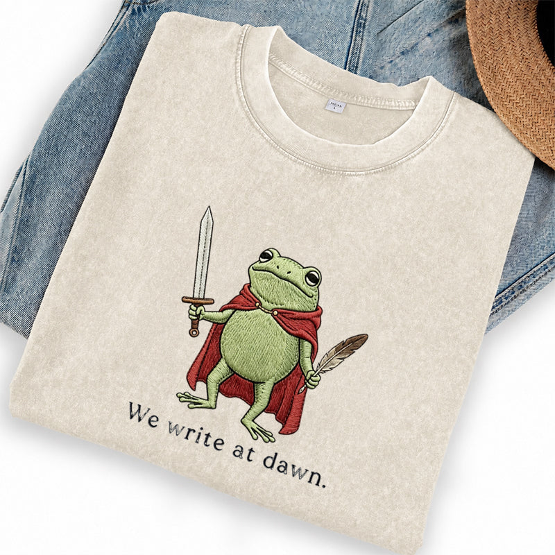 Embroidered We Write at Dawn Washed Crew Neck T-Shirt