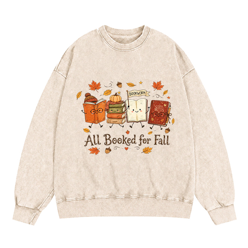 All Booked For Fall Cute Bookworm Washed Crewneck Sweatshirt