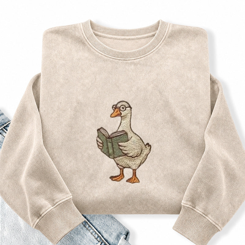 Embroidered Reading Goose Washed Crewneck Sweatshirt