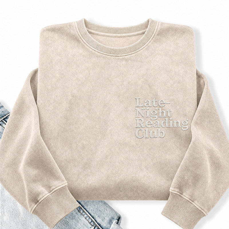 Embroidered Late-night Reading Club Washed Crewneck Sweatshirt