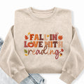 Embroidered Fall In Love With Reading Washed Crewneck Sweatshirt