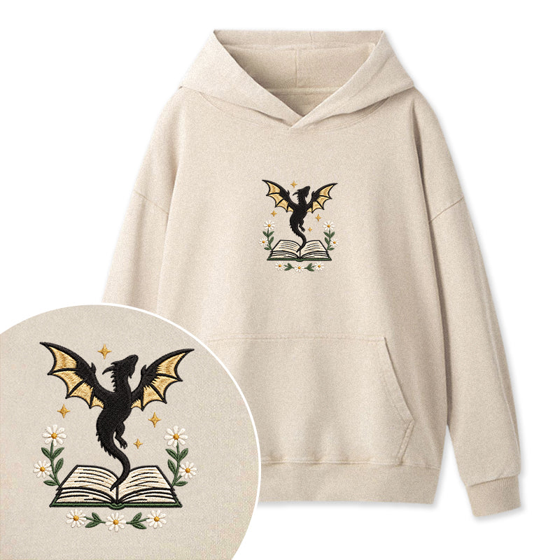 Embroidered Dragon Floral Book Washed Hoodie