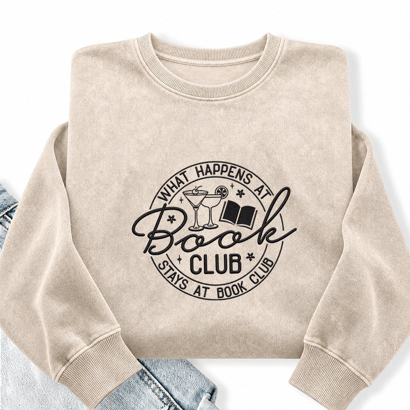 Embroidered Funny Book Club Washed Crewneck Sweatshirt