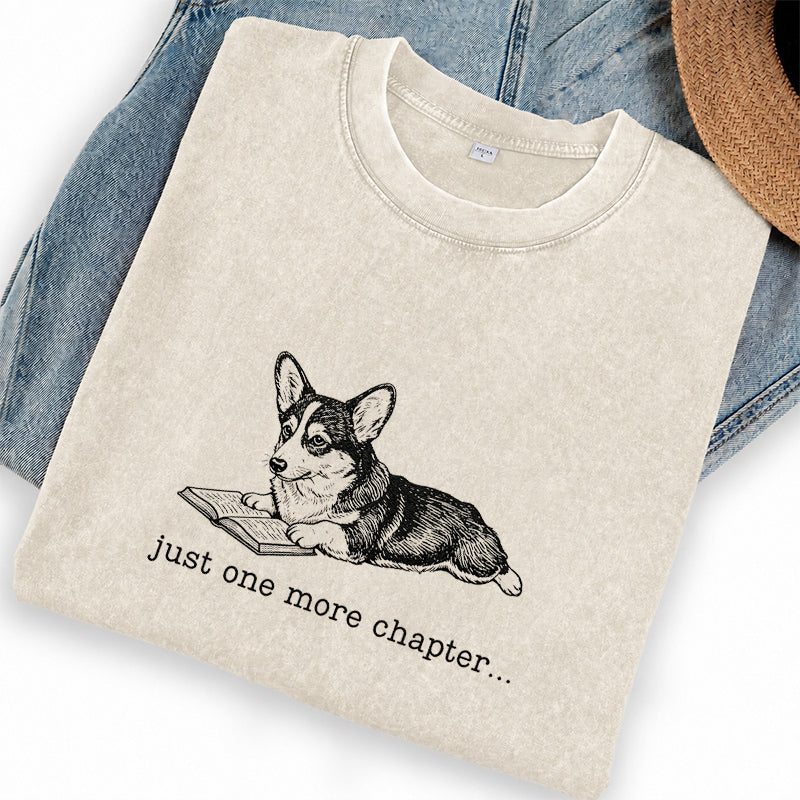 Embroidered One More Chapter Corgi Washed Crew Neck T-Shirt