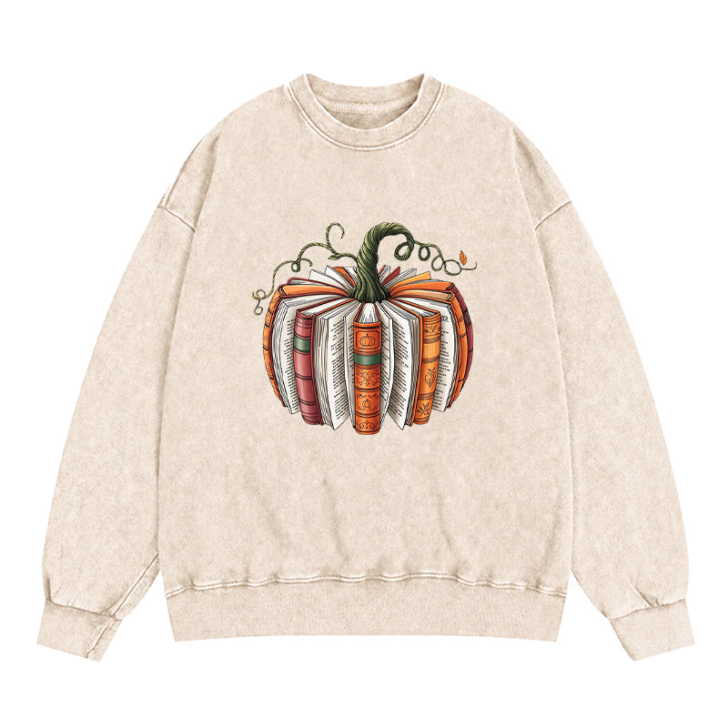 Fall Book Pumpkin Washed Crewneck Sweatshirt