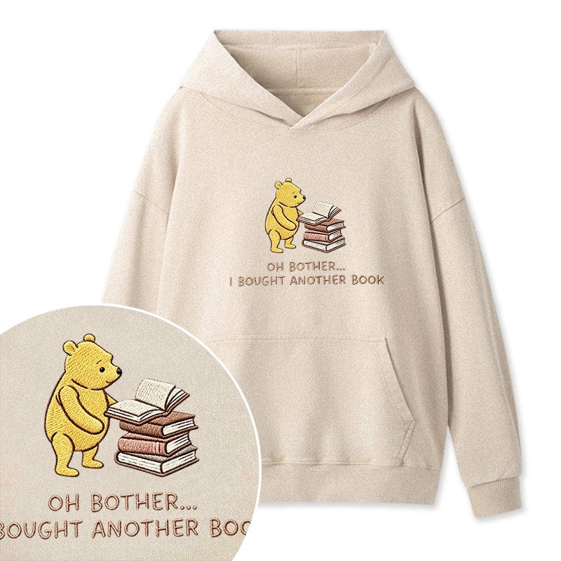 Embroidered Funny Bear Reading Books Washed Hoodie