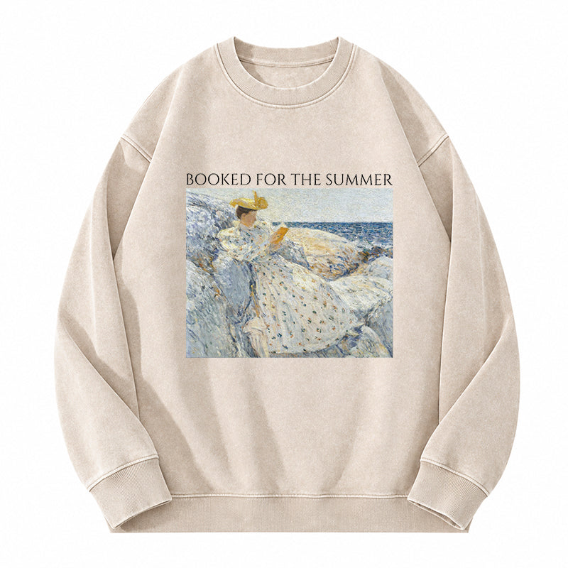 Booked For The Summer Washed Crewneck Sweatshirt
