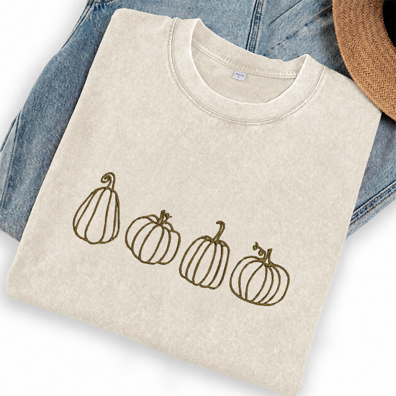 Embroidered Pumpkins Washed Crew Neck T-Shirt