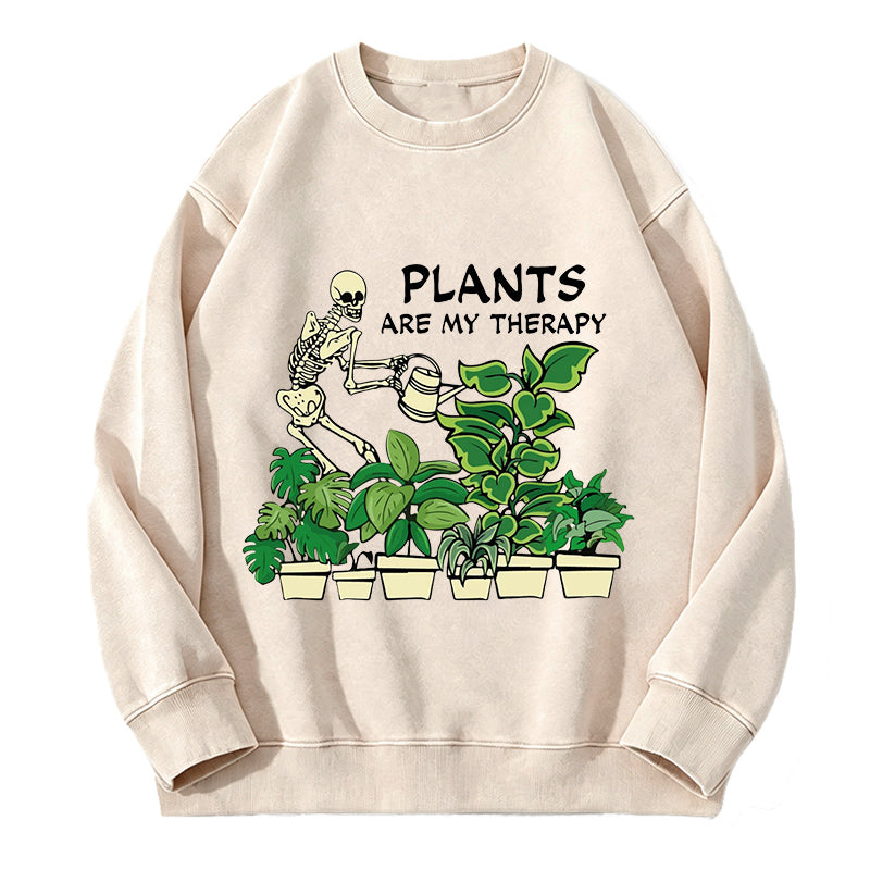 Plants Are My Therapy Skeleton Washed Crewneck Sweatshirt