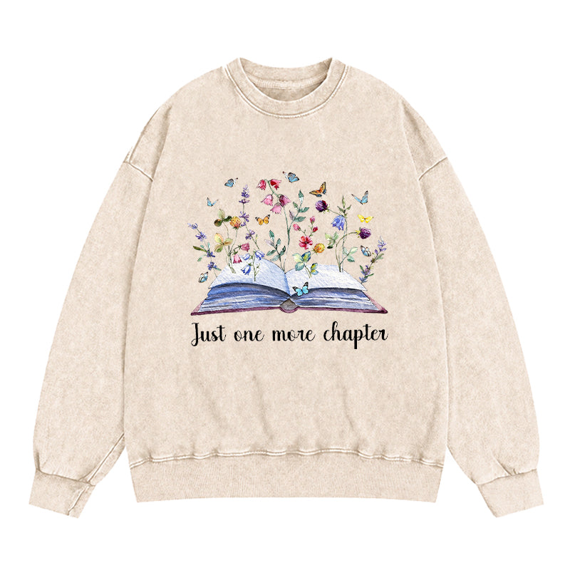 Just One More Chapter Blooming Book Washed Crewneck Sweatshirt