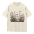 Dancing Skeleton In The Garden Washed Crew Neck T-Shirt