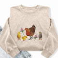 Embroidered Hen & Chicks Washed Crewneck Sweatshirt