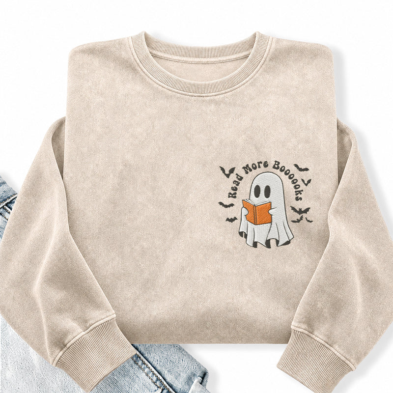 Embroidered Read More Boooooks Washed Crewneck Sweatshirt