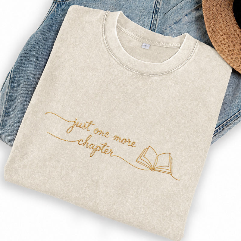Embroidered Just One More Chapter Washed Crew Neck T-Shirt