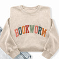 Embroidered Colorful Bookworm Washed Crewneck Sweatshirt