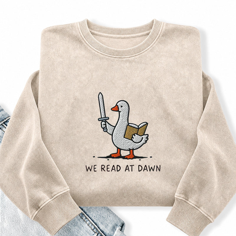 Embroidered We Read At Dawn Goose Washed Crewneck Sweatshirt