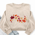 Embroidered Autumn Leaves Washed Crewneck Sweatshirt