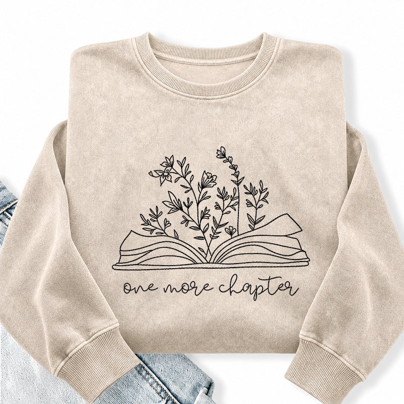 Embroidered One More Chapter Floral Book Washed Crewneck Sweatshirt