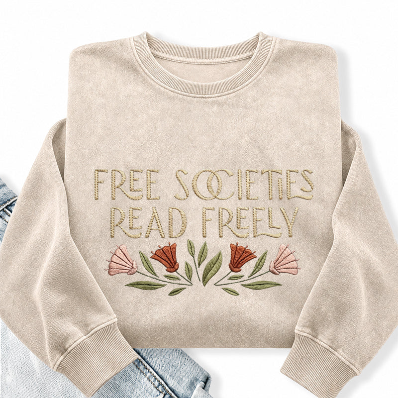 Embroidered Read Freely Washed Crewneck Sweatshirt