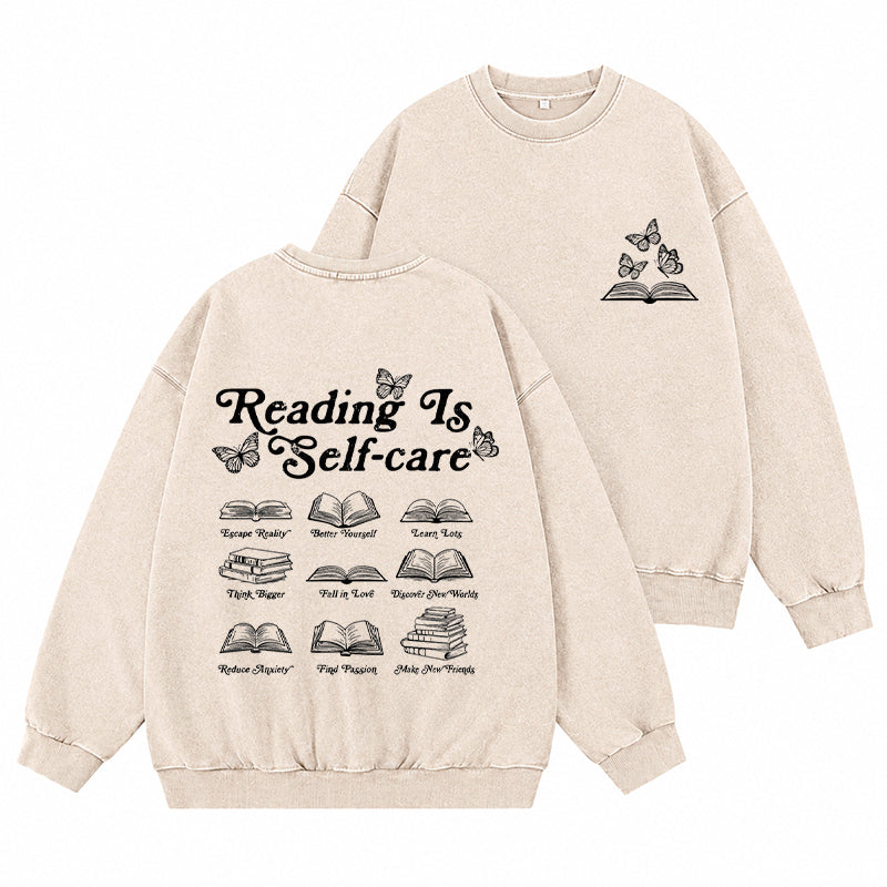 Reading Is Self Care Book Lover Washed Crewneck Sweatshirt