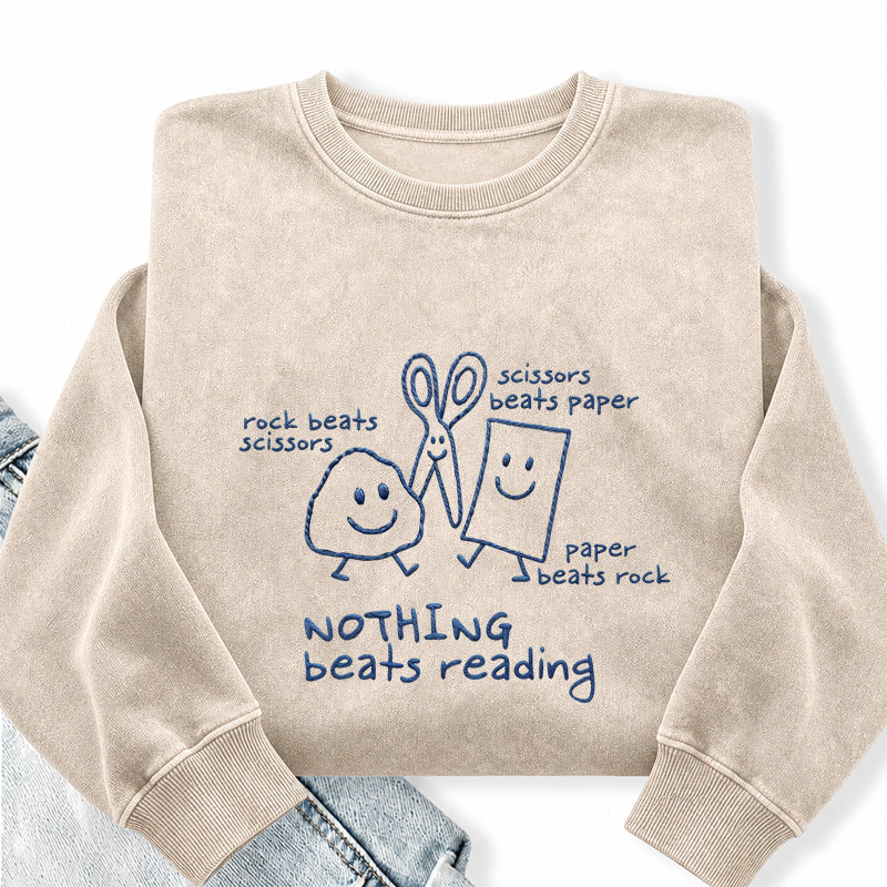 Embroidered Nothing Beats Reading Washed Crewneck Sweatshirt