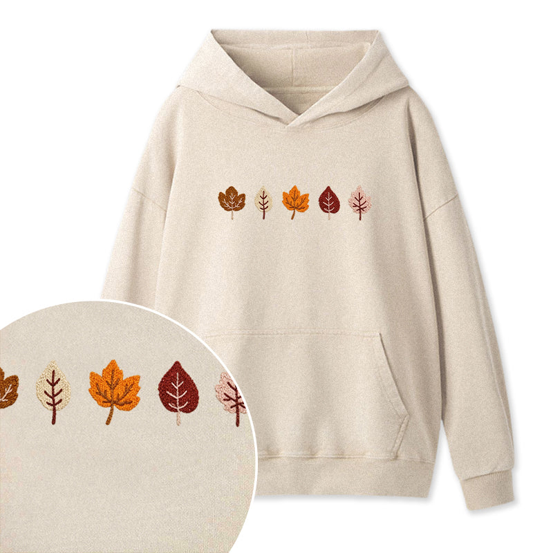 Embroidered Fall Leaves Washed Hoodie