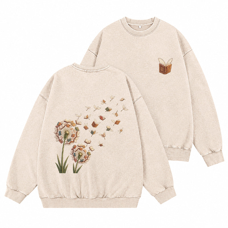 Funny Dandelion Books Washed Crewneck Sweatshirt