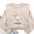Embroidered Funny Triangull Seagull Washed Crewneck Sweatshirt