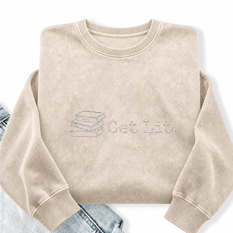 Embroidered Get Lit Washed Crewneck Sweatshirt