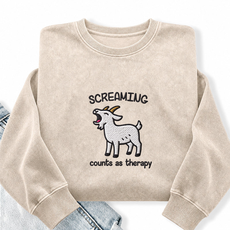 Embroidered Screaming Goat Washed Crewneck Sweatshirt