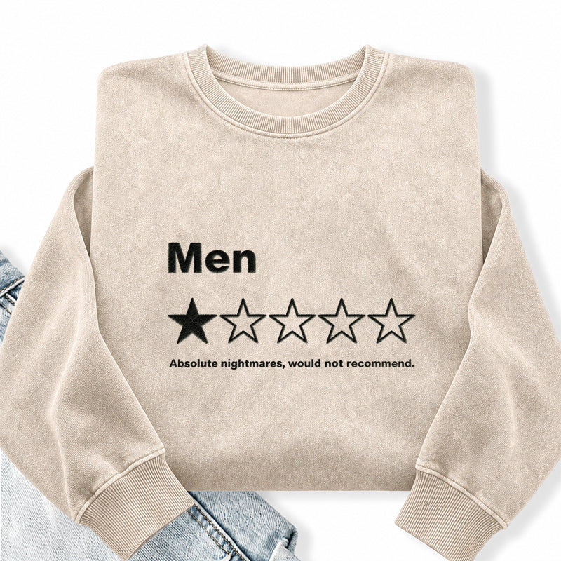 Embroidered Men One Star Review Washed Crewneck Sweatshirt