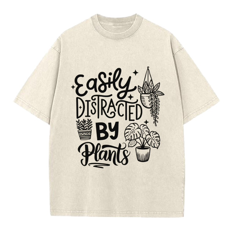 Easily Distracted By Plants Washed Crew Neck T-Shirt