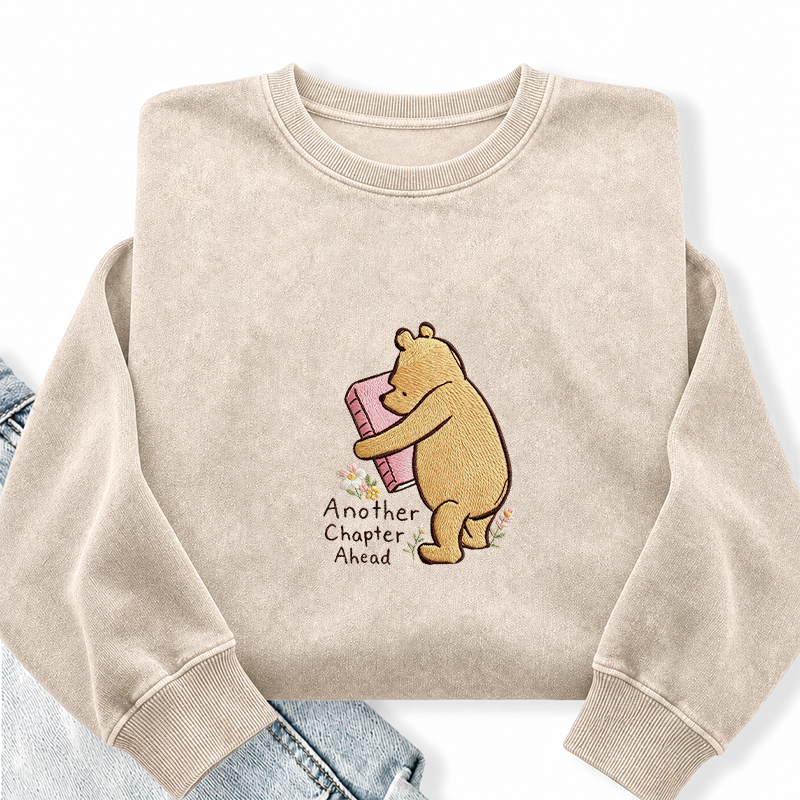 Embroidered Reading Bear Another Chapter Washed Crewneck Sweatshirt