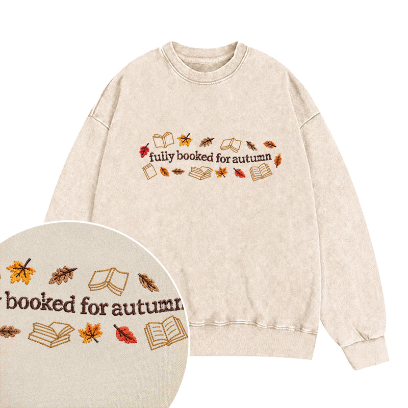 Embroidered Fully Booked For Autumn Washed Crewneck Sweatshirt
