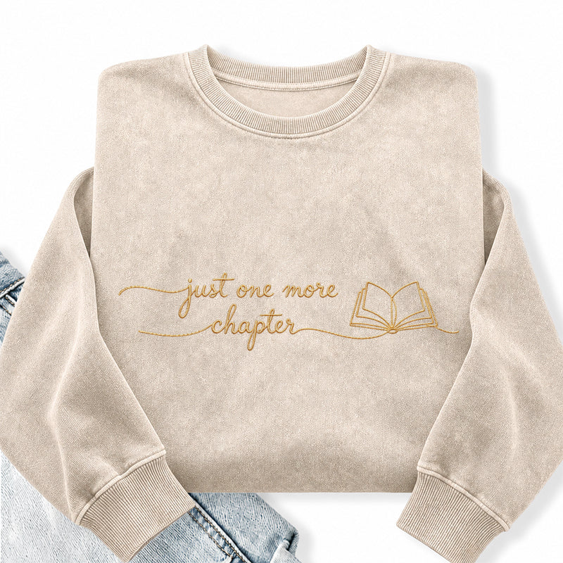 Embroidered Just One More Chapter Washed Crewneck Sweatshirt