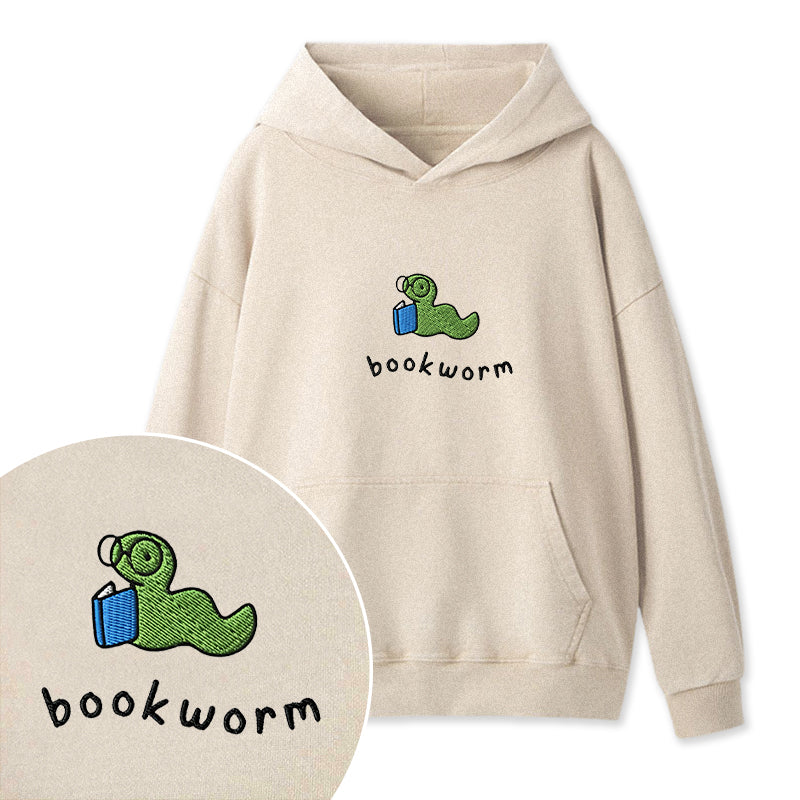 Embroidered Funny Bookworm Washed Hoodie