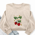 Embroidered Lovely Strawberry Washed Crewneck Sweatshirt