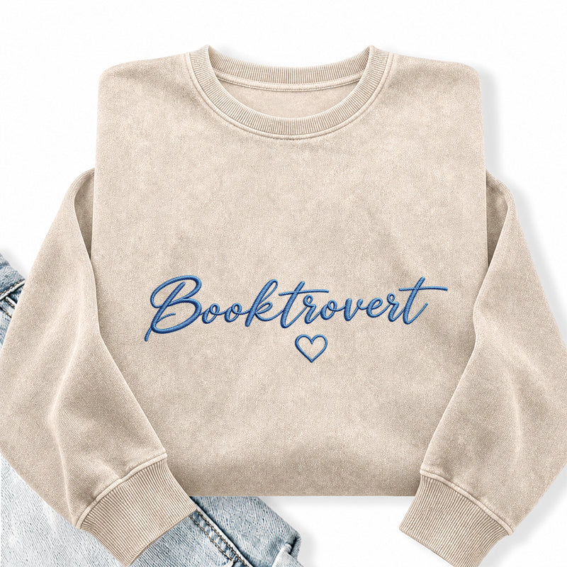 Embroidered Booktrovert Washed Crewneck Sweatshirt