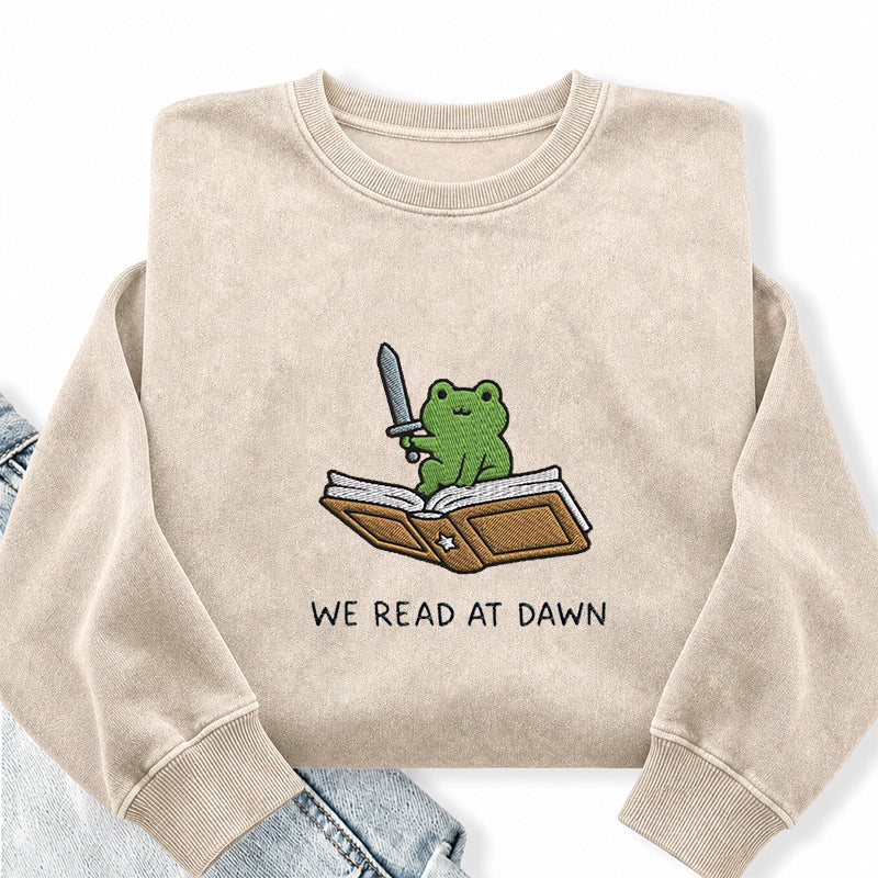 Embroidered We Read At Dawn Frog Washed Crewneck Sweatshirt