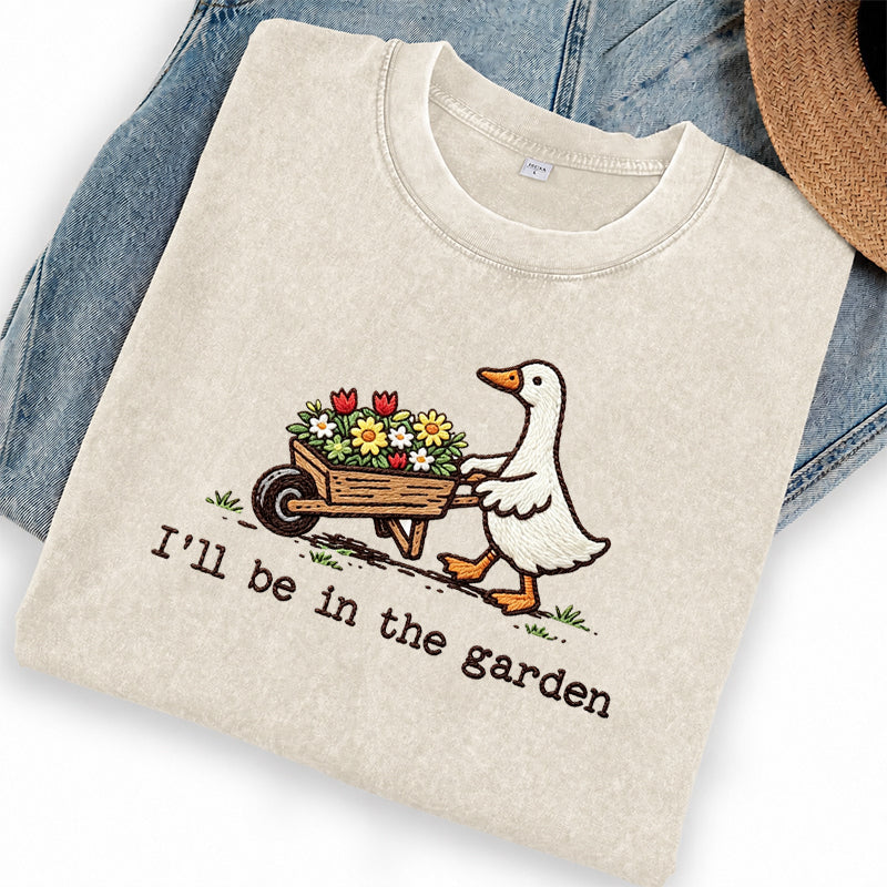 Embroidered Silly Goose Garden Washed Crew Neck T-Shirt