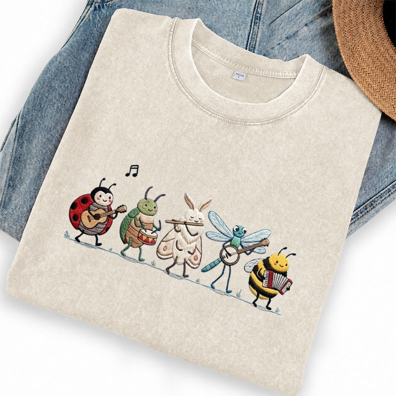 Embroidered Bug Orchestra Washed Crew Neck T-Shirt