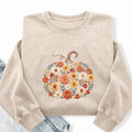 Embroidered Floral Pumpkin Washed Crewneck Sweatshirt