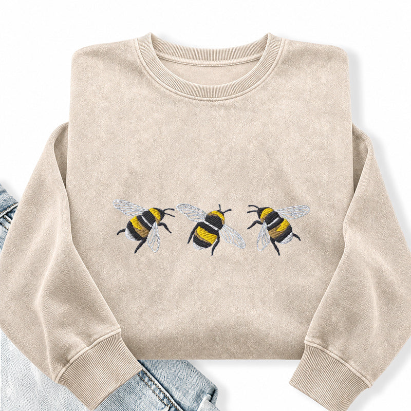 Embroidered Bumble Bee Washed Crewneck Sweatshirt